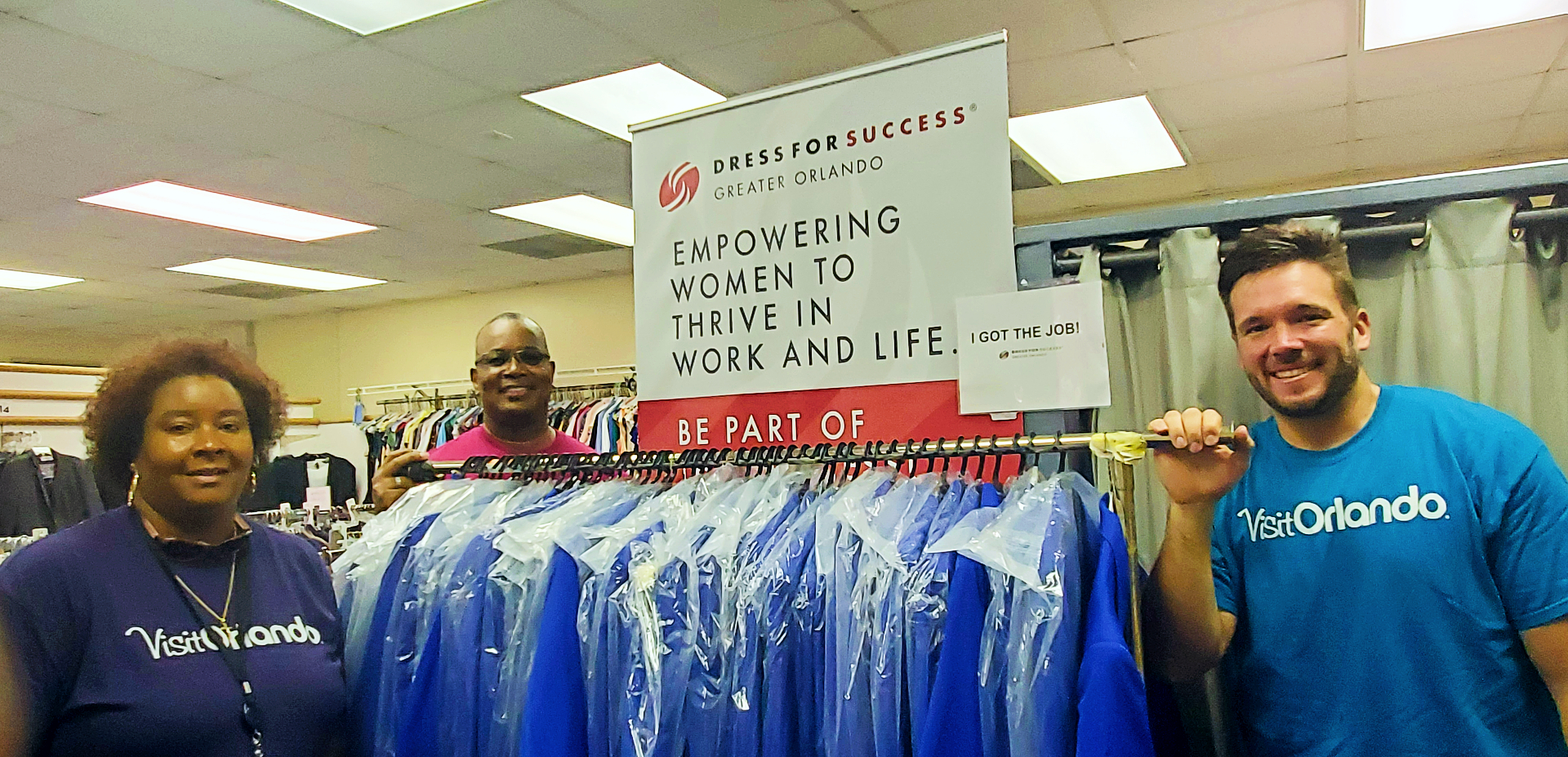 Visit Orlando staff drop off a donation of jackets to Dress for Success Greater Orlando