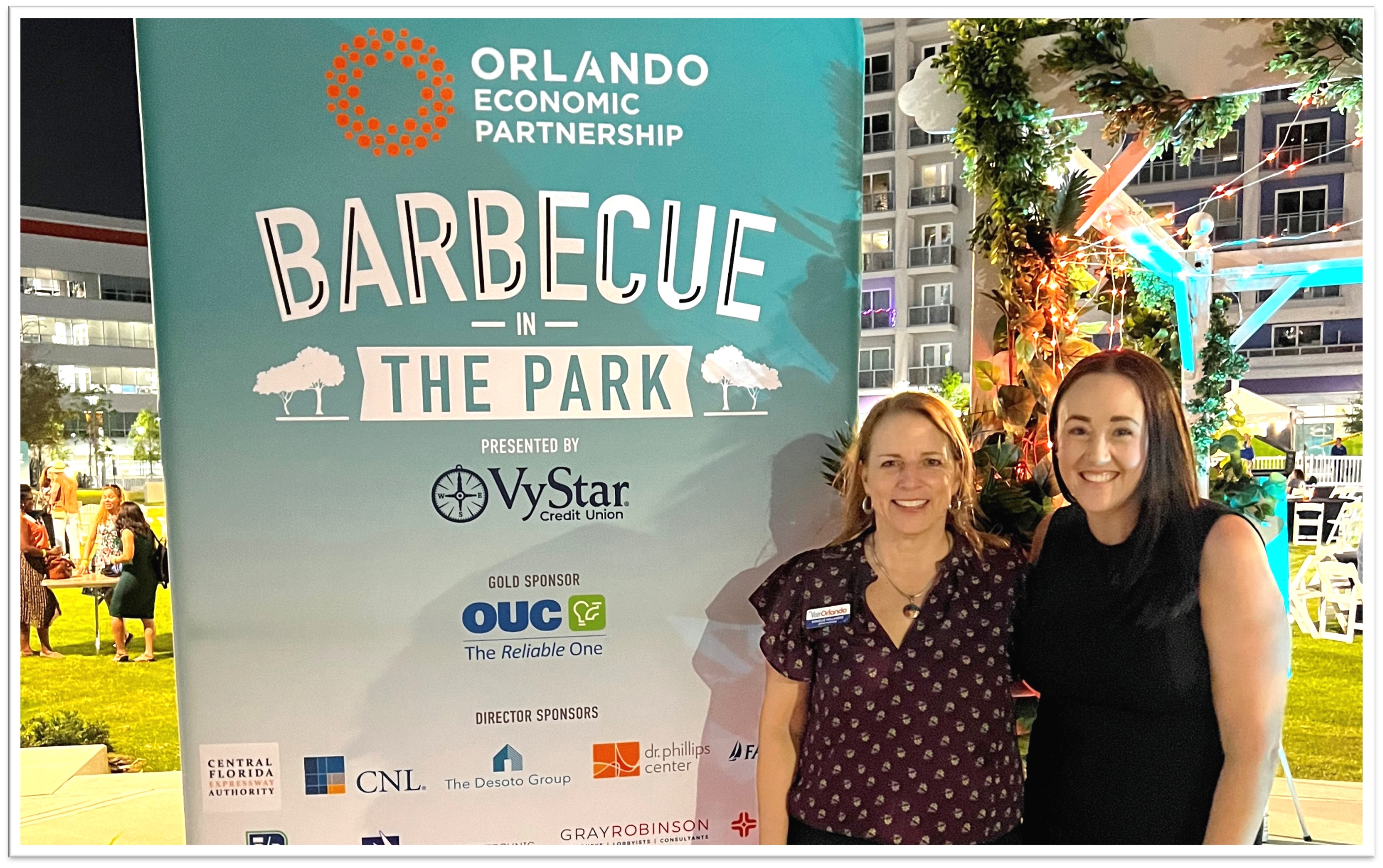 Visit Orlando's chief marketing officer, Danielle Hollander, and director of community relations & external affairs, Kristin Rothbauer-Westover, at OEP's BBQ in the Park event. 