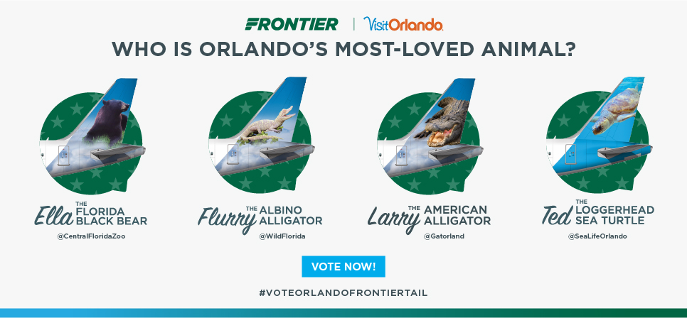This national promotion will ask consumers to vote for the next animal that will grace the tail of a Frontier plane.
