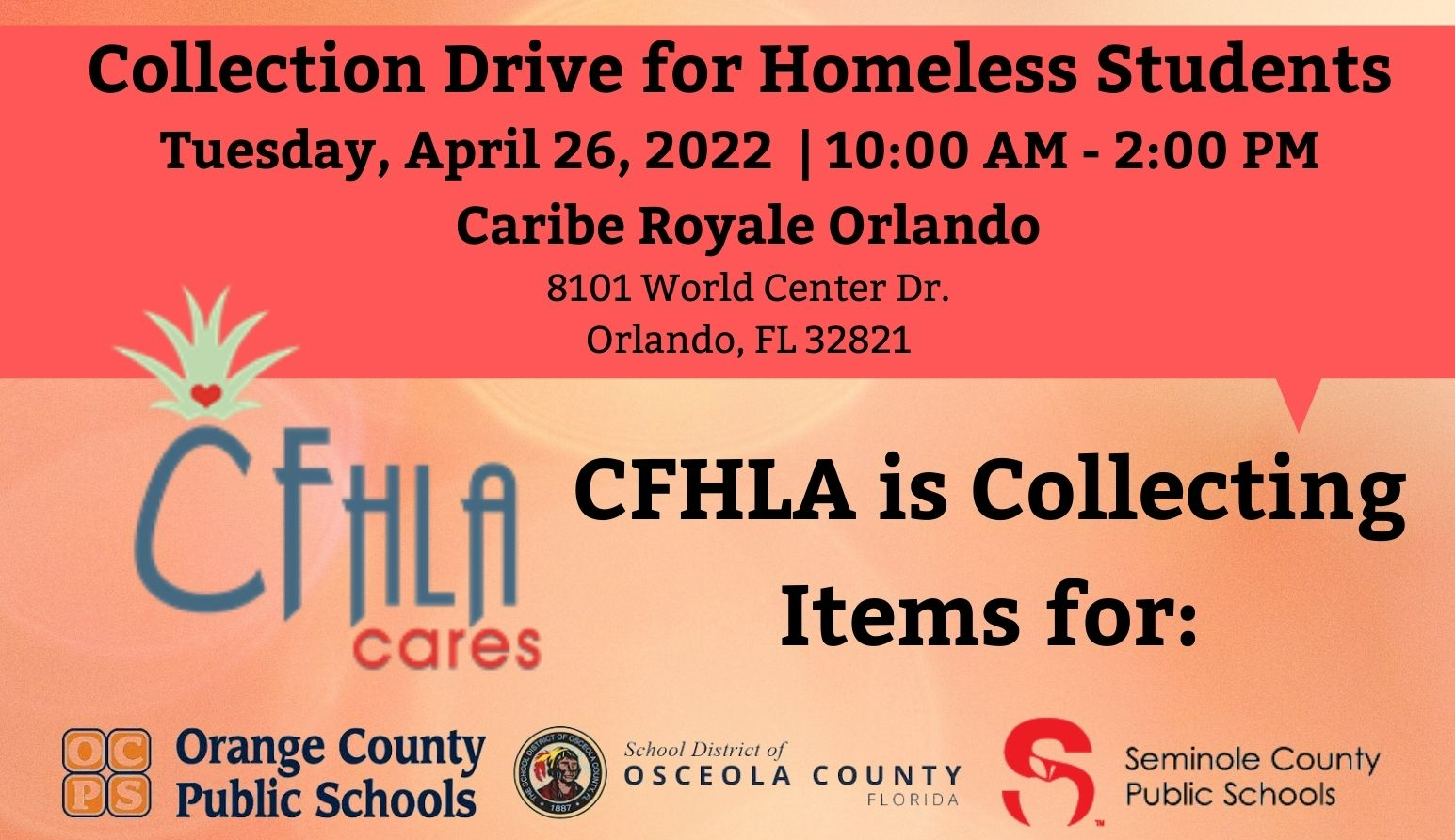 Cares Collection Drive in support of the homeless students of Central Florida