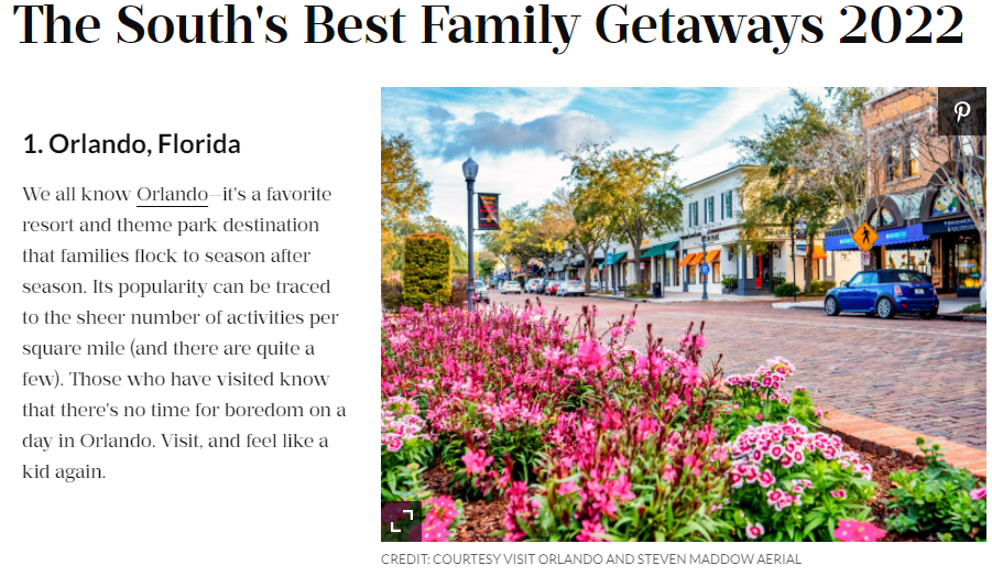 Orlando is featured prominently in the latest edition of Southern Living